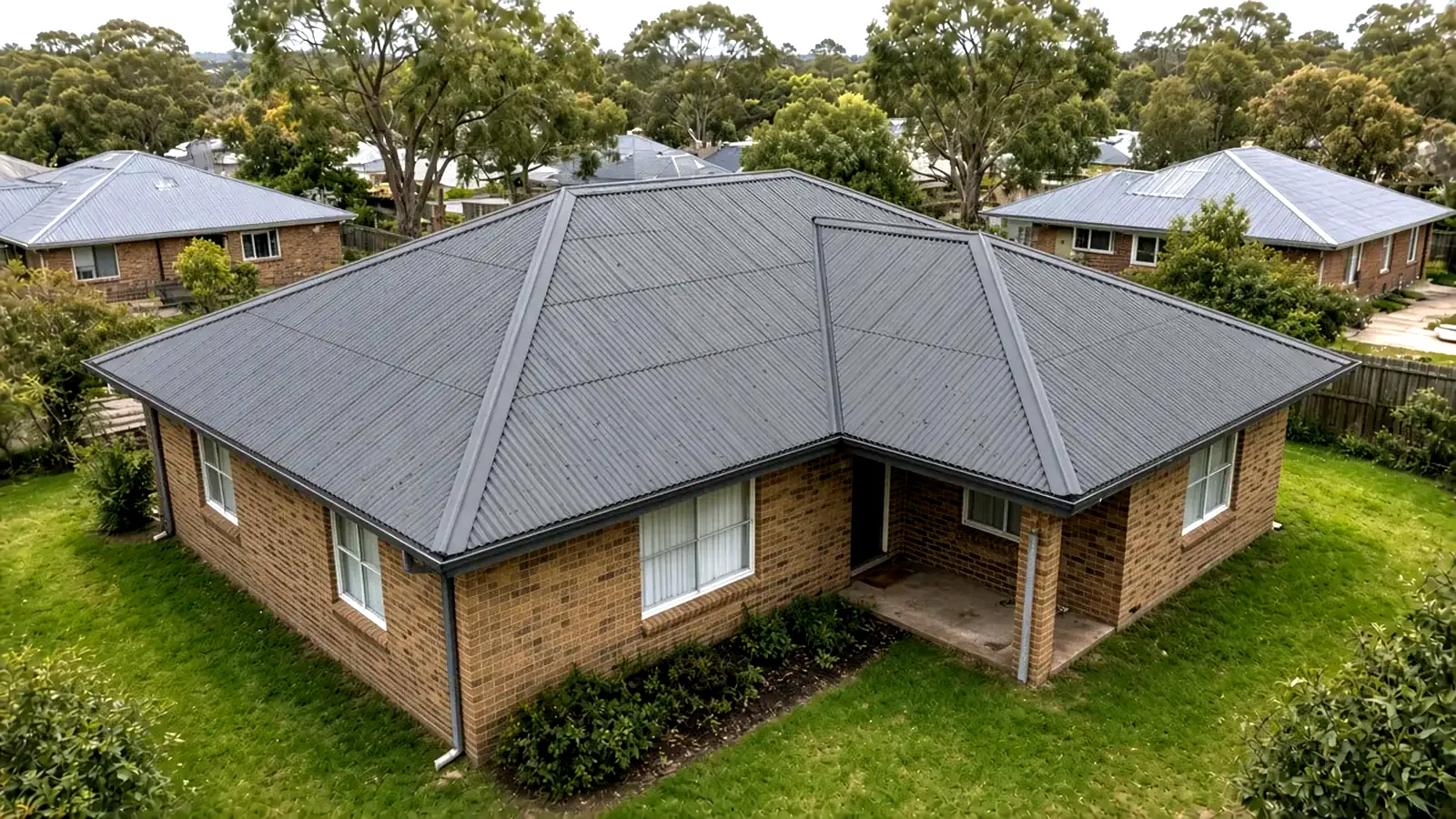Colorbond-style metal hip roof after
