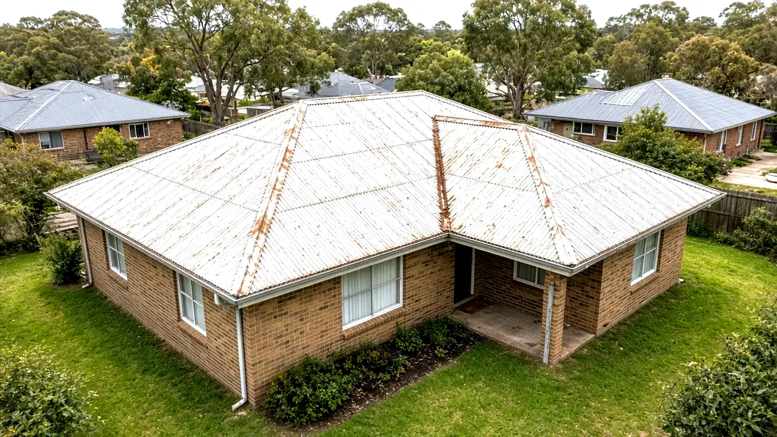 Colorbond-style metal hip roof before